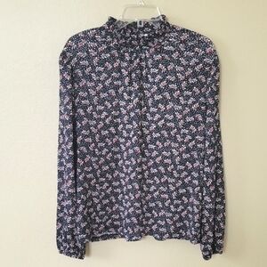 NWT LOFT Floral Vine Smocked Mock Neck Blouse - Size Large